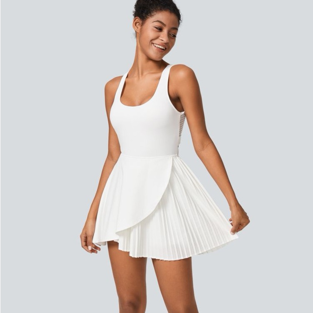 HALARA White Pleated Mini Dress